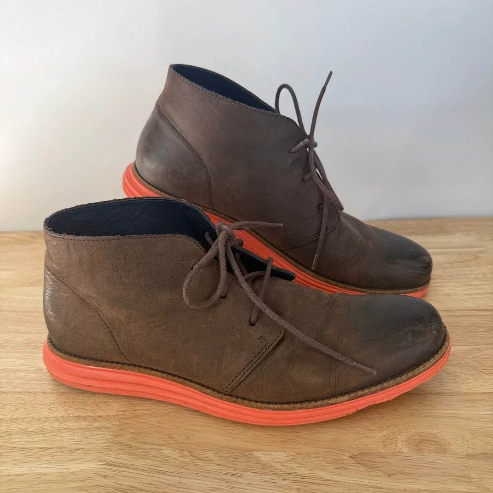 Cole Haan LunarGrand Chukka Boots Men 10.5 Brown Orange Leather C11719 Comfort